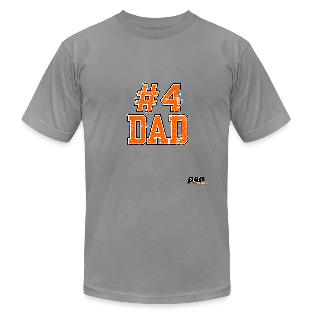 #4 DAD - Varsity Print - Unisex Jersey T-Shirt by Bella + Canvas - slate