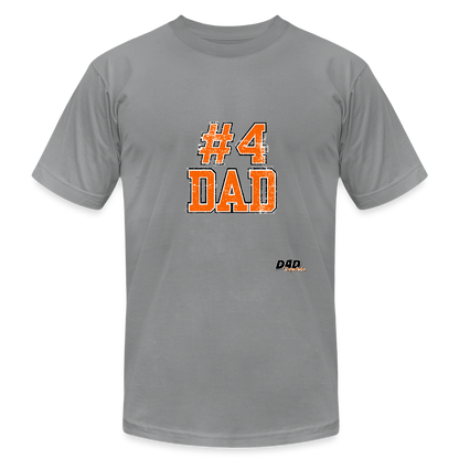 #4 DAD - Varsity Print - Unisex Jersey T-Shirt by Bella + Canvas - slate