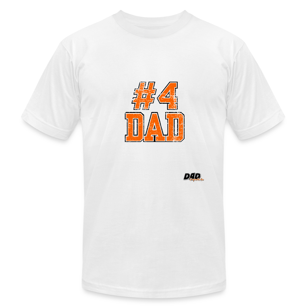 #4 DAD - Varsity Print - Unisex Jersey T-Shirt by Bella + Canvas - white