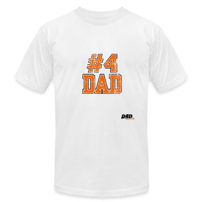 #4 DAD - Varsity Print - Unisex Jersey T-Shirt by Bella + Canvas - white