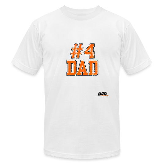 #4 DAD - Varsity Print - Unisex Jersey T-Shirt by Bella + Canvas - white